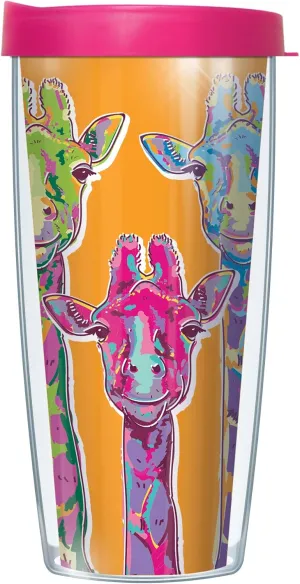 Giraffe Necks w/Pink Lid Tumbler Cup 16 Oz | Fantastic Temperature Retention, Thermal Insulated! Dishwasher and Microwave Safe | BPA Free| Great Gift Idea