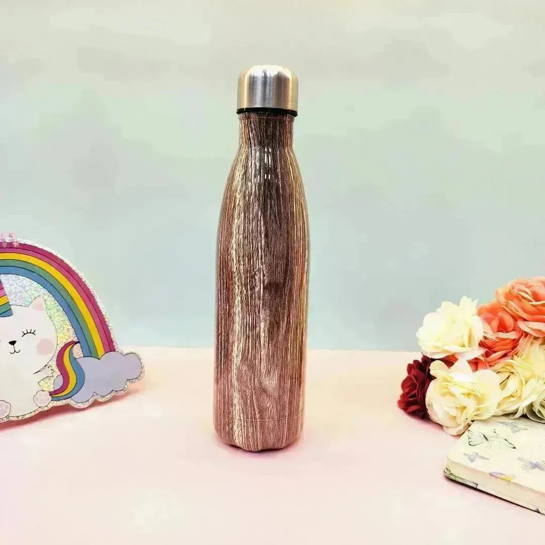 Glossy Wood Print Cola Metal Water Bottle (500 ml)