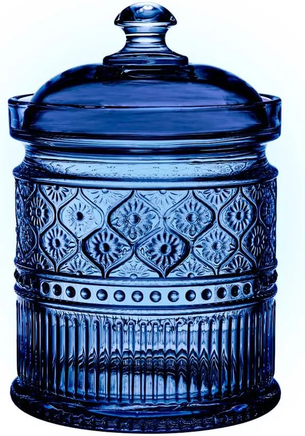 Godinger Canister Storage Container, Food Storage and Organization, Glass Jars 5X7, Blue