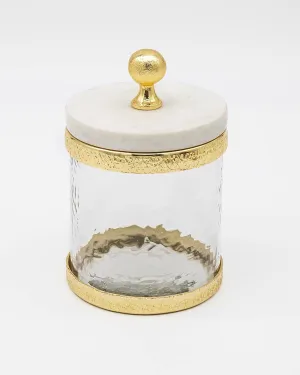 Godinger Canister Storage Container, Glass Storage Canister, Marble with Gold Band - 4x4