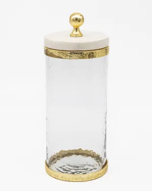 Godinger Canister Storage Container, Glass Storage Canister, Marble with Gold Band - 4x8