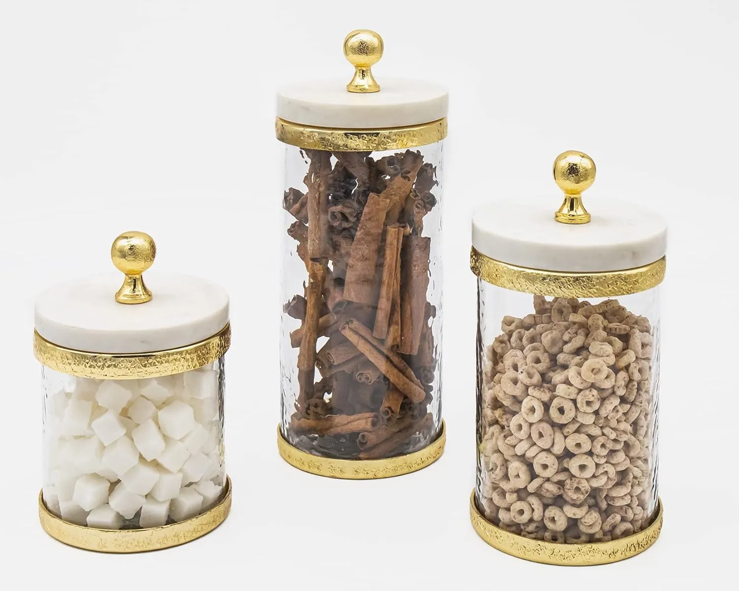 Godinger Canister Storage Container, Glass Storage Canister, Marble with Gold Band - 4x8