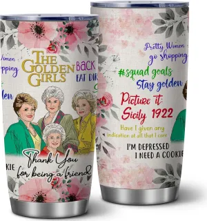 Golden Girls Tumbler Mug Cups with Lid,Golden Girl Merchandise,Goldengirls Gifts for Her,20 OZ Insulated Water Bottle Travel Coffee Mug, Unique Gift for Women Friend Birthday