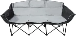 GoTEAM 3 Seat Portable Folding Couch - Foldable Travel Bench Chairs with Carry Case - Perfect for Beach, Camping, Fishing, Soccer and more (Black/Gray)