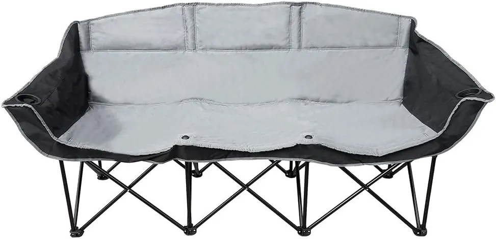 GoTEAM 3 Seat Portable Folding Couch - Foldable Travel Bench Chairs with Carry Case - Perfect for Beach, Camping, Fishing, Soccer and more (Black/Gray)