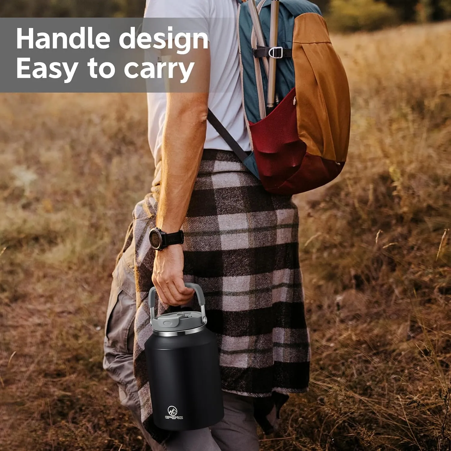 Gpeng 40 oz Tumbler with Handle, Water Bottles with Straw Lid, Insulated Stainless Steel Travel Mug Cup Holder Friendly, Keep Drinks Cold or Hot for 48  Hours