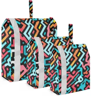 Graffiti Line Travel Storage Bag with Lanyard - Portable Lightweight Classified Storage Bag with Zipper, Dust and Waterproof Travel Packing Cube for Suitcase,3 Pieces