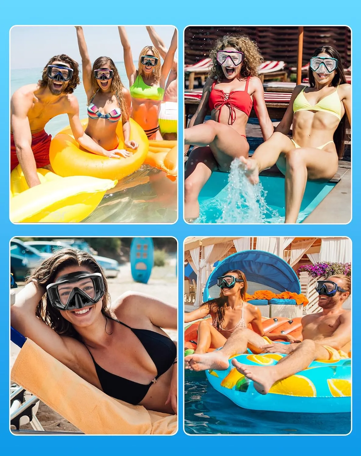 Greatever Snorkel Set Pano 3 Window Snorkel Mask Adult, Panoramic Wide View, Anti-Fog Scuba Diving Mask, Anti-Leak Snorkel Goggles Dry Top Snorkel, Professional Snorkeling Gear for Adults