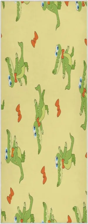 Green Crocodile with Bow Tie Yoga Towel,Hot Yoga Mat Towel with Grip Dots Sweat Absorbent Non-Slip for Hot Yoga, 24" x72",Soft Yoga Blankets with Travel Bag,Pilates and Workout