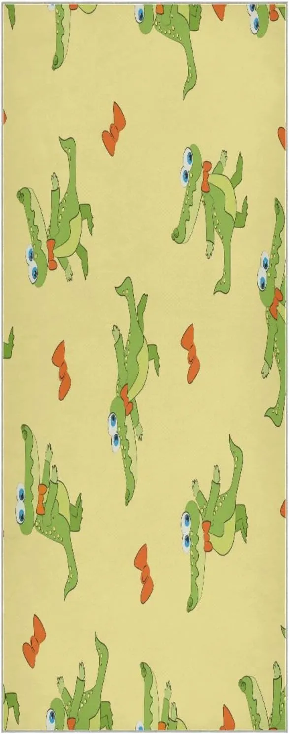 Green Crocodile with Bow Tie Yoga Towel,Hot Yoga Mat Towel with Grip Dots Sweat Absorbent Non-Slip for Hot Yoga, 24" x72",Soft Yoga Blankets with Travel Bag,Pilates and Workout