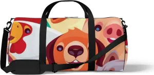 Green Cute Kawaii Cheerful Domestic Animals Sports Bag Tote Bag Waterproof Gym Bag with Shoulder Strap Zipper 2 Side Pockets for Men and Women, Travel and Storage Shoulder Bag.