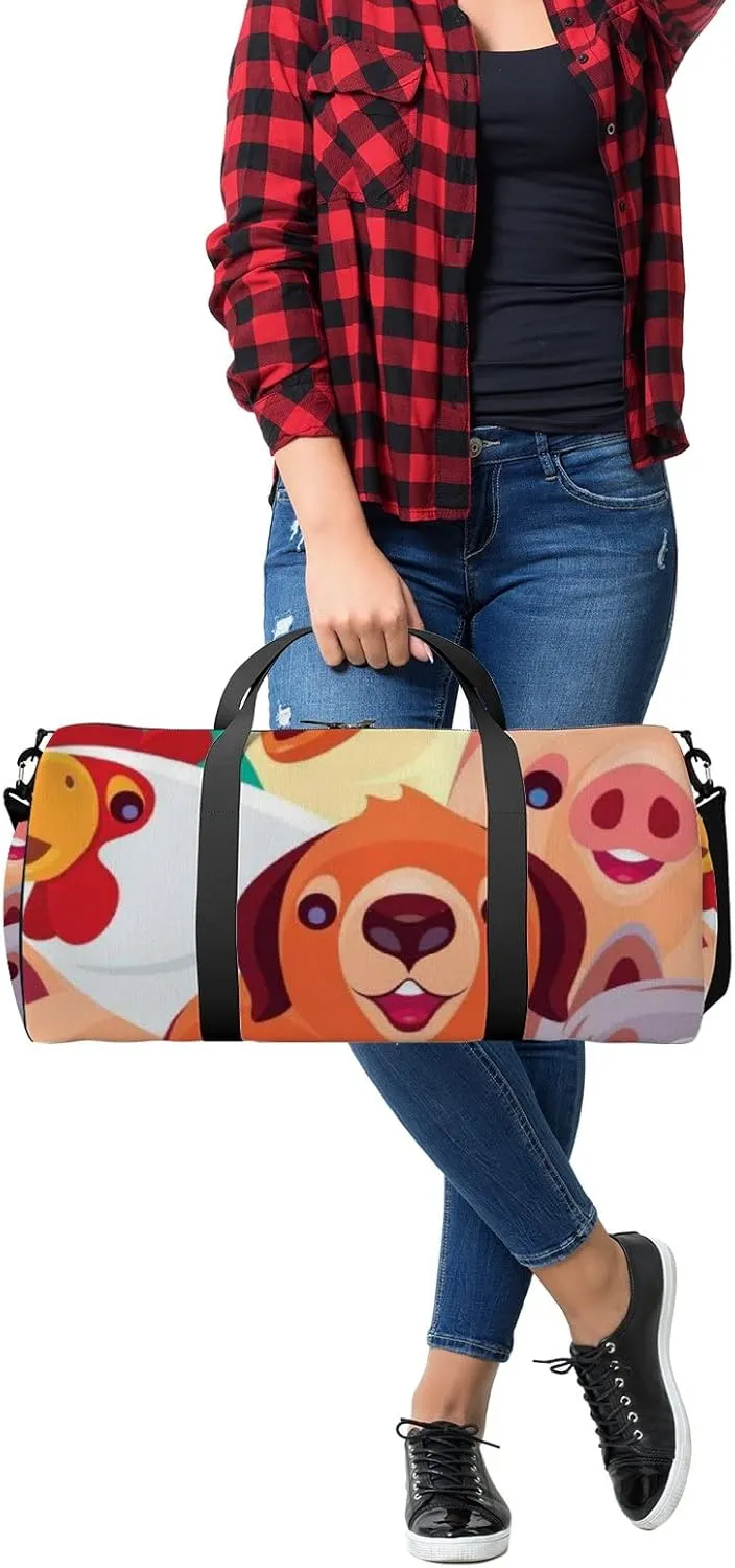 Green Cute Kawaii Cheerful Domestic Animals Sports Bag Tote Bag Waterproof Gym Bag with Shoulder Strap Zipper 2 Side Pockets for Men and Women, Travel and Storage Shoulder Bag.