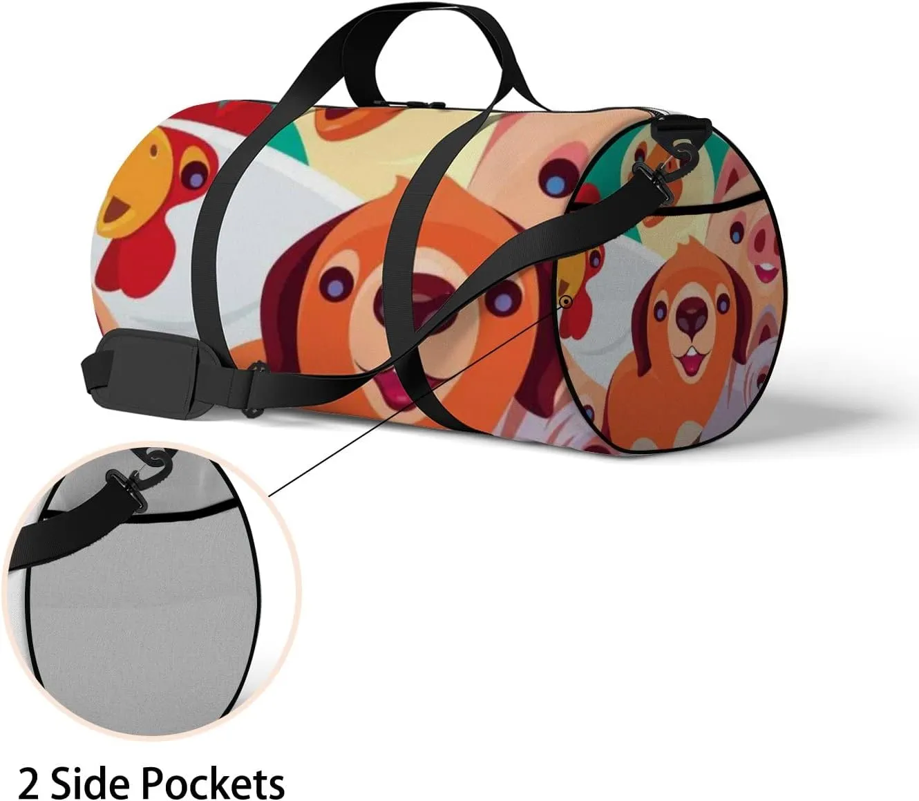 Green Cute Kawaii Cheerful Domestic Animals Sports Bag Tote Bag Waterproof Gym Bag with Shoulder Strap Zipper 2 Side Pockets for Men and Women, Travel and Storage Shoulder Bag.