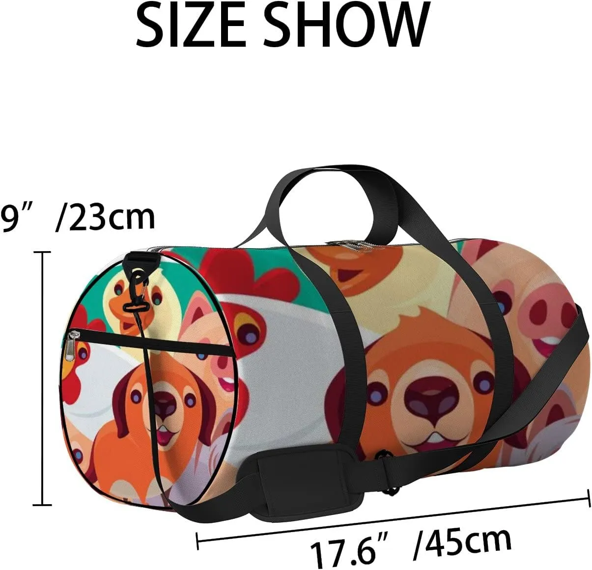 Green Cute Kawaii Cheerful Domestic Animals Sports Bag Tote Bag Waterproof Gym Bag with Shoulder Strap Zipper 2 Side Pockets for Men and Women, Travel and Storage Shoulder Bag.