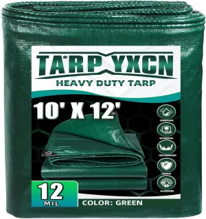 Green Heavy Duty Tarp 10x12 Feet, 12 Mil Thick Waterproof Poly Tarps Cover UV Resistant, Rip & Tear Proof with Metal Grommets Every 20 Inche