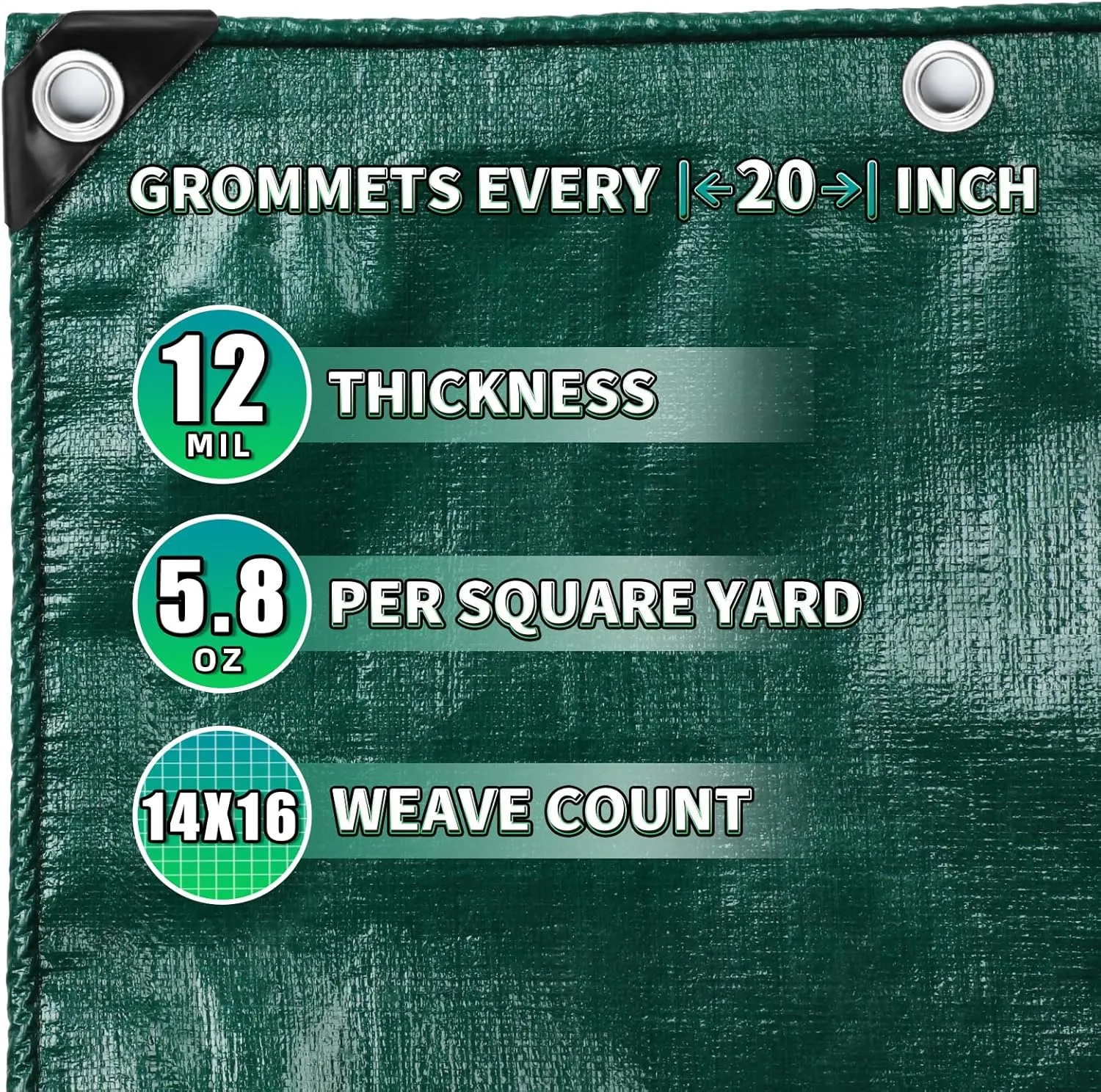 Green Heavy Duty Tarp 10x12 Feet, 12 Mil Thick Waterproof Poly Tarps Cover UV Resistant, Rip & Tear Proof with Metal Grommets Every 20 Inche