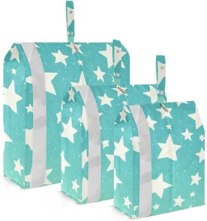 Green Stars Travel Storage Bag with Lanyard - Portable Lightweight Classified Storage Bag with Zipper, Dust and Waterproof Travel Packing Cube for Suitcase,3 Pieces