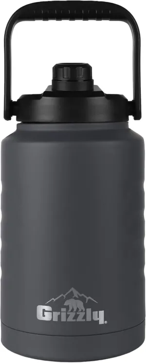 Grizzly 128oz Water Bottle | Vacuum Insulated | Stainless Steel | For Gym Hiking Beach Camping Sports | All day hydration | Stealth Gray