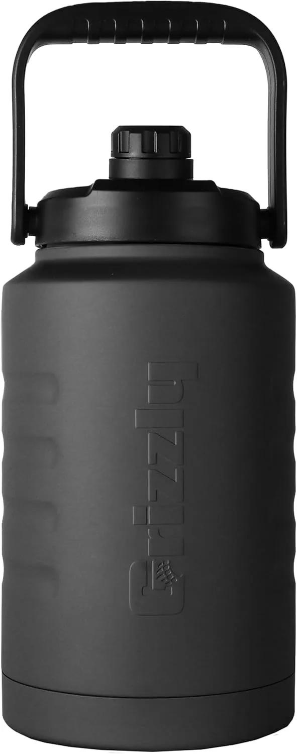 Grizzly 128oz Water Bottle | Vacuum Insulated | Stainless Steel | For Gym Hiking Beach Camping Sports | All day hydration | Stealth Gray