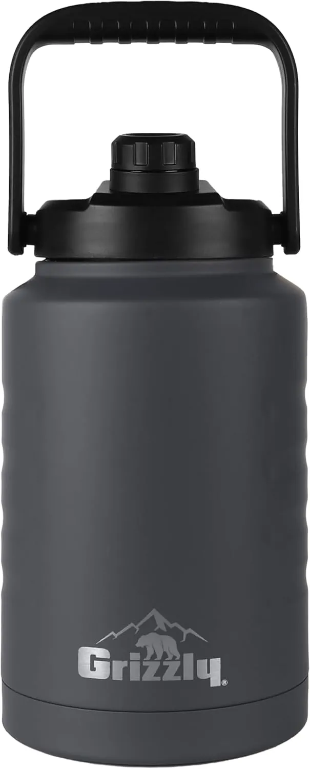 Grizzly 128oz Water Bottle | Vacuum Insulated | Stainless Steel | For Gym Hiking Beach Camping Sports | All day hydration | Stealth Gray