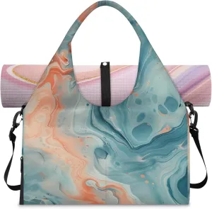 Gym Bag with Shoe Compartment Personal Item Travel Bag Tote Bag for Men Women Duffle Bag for Travel Sports Fitness & Workout Cyan Orange Marble