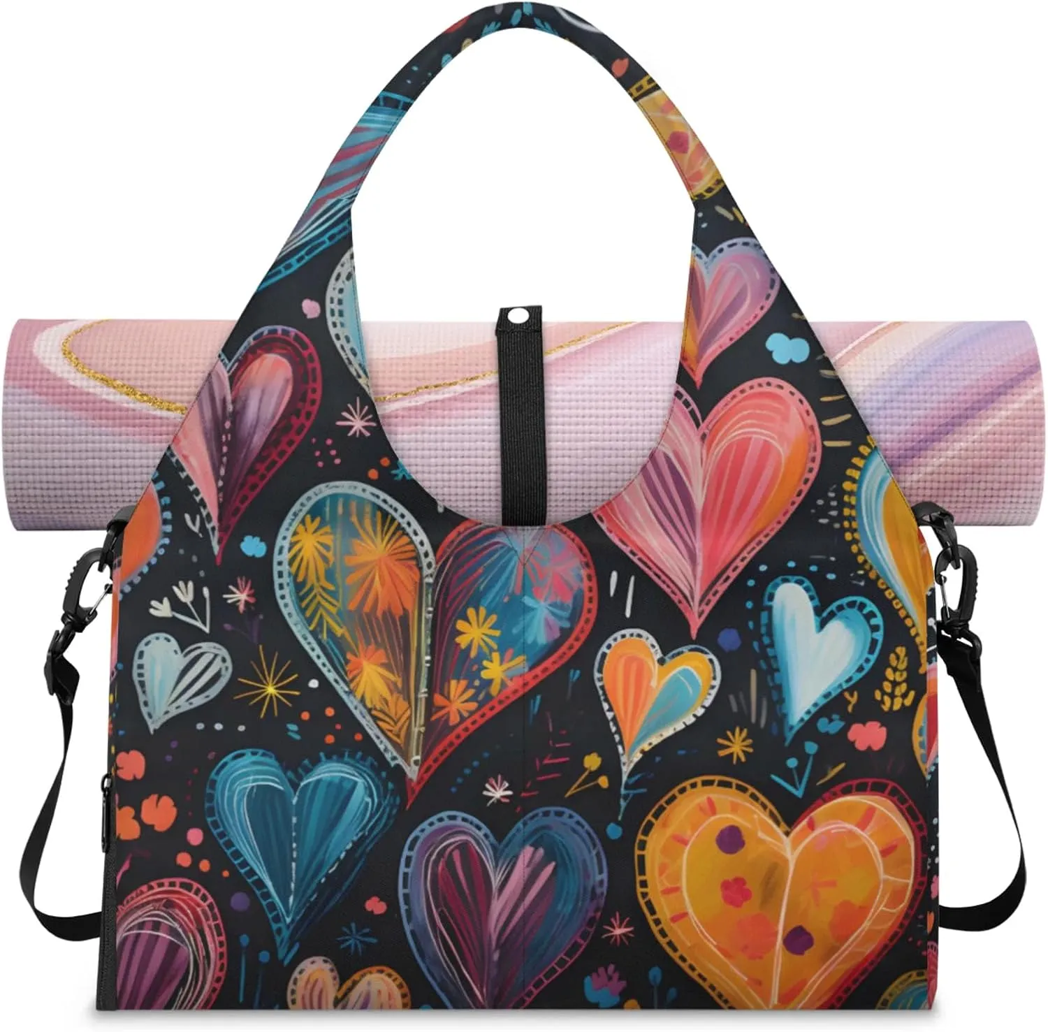 Gym Bag with Shoe Compartment Personal Item Travel Bag Tote Bag for Men Women Duffle Bag for Travel Sports Fitness & Workout Mystical Valentine's Love