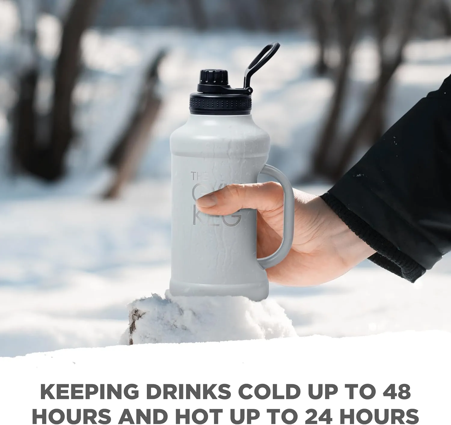 Gym Keg Insulated Water Bottle - 40oz - Double-Wall Insulation Water Container - Silicone and Plastic Chug Lid with Handle - Wide Mouth Water Jug Ideal for Gym and Outdoor Activities - Gray