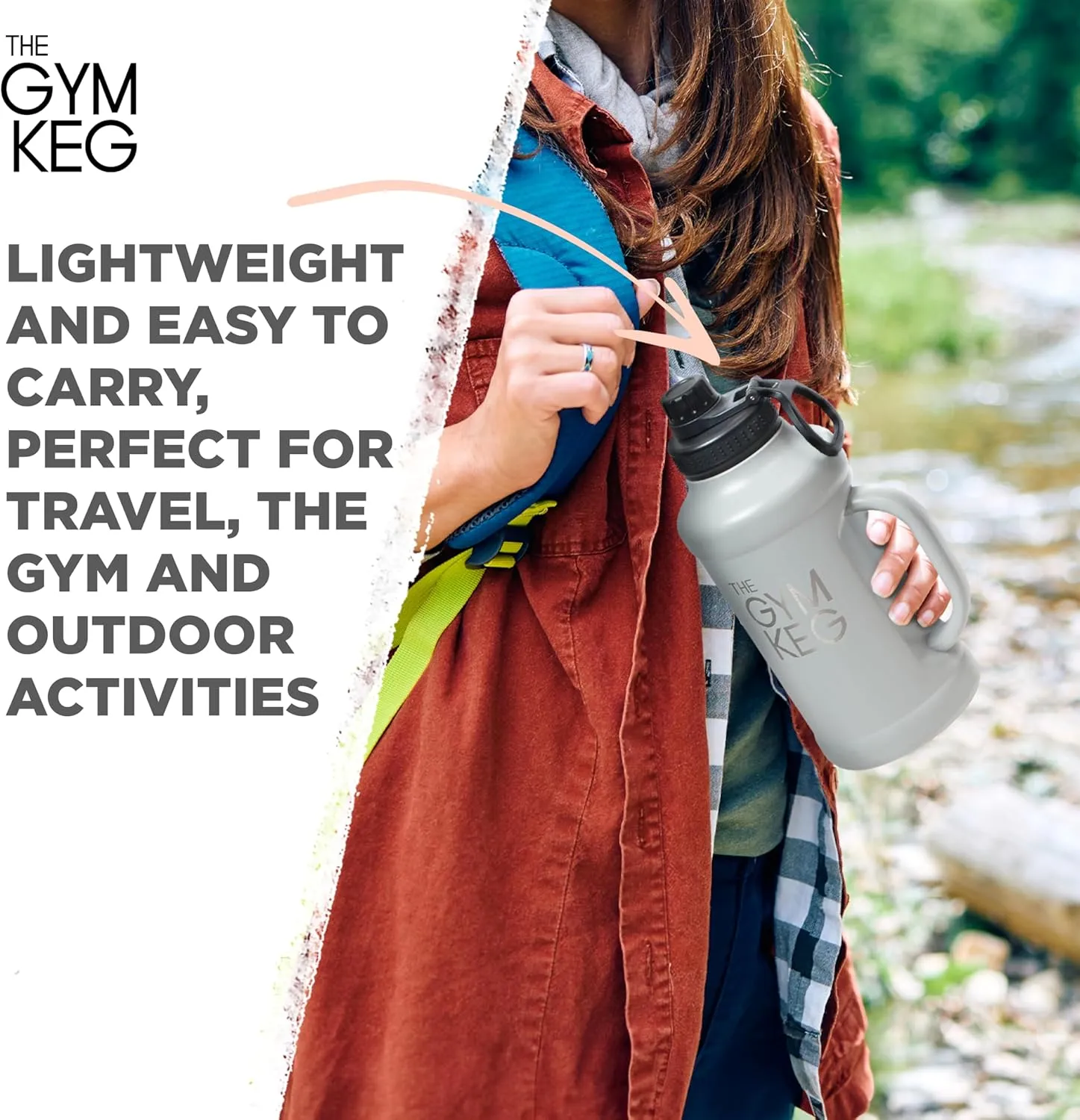 Gym Keg Insulated Water Bottle - 40oz - Double-Wall Insulation Water Container - Silicone and Plastic Chug Lid with Handle - Wide Mouth Water Jug Ideal for Gym and Outdoor Activities - Gray