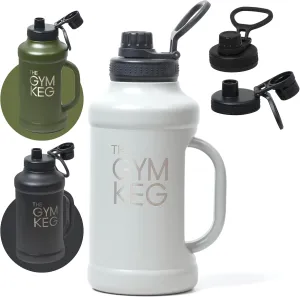 Gym Keg Insulated Water Bottle - 40oz - Double-Wall Insulation Water Container - Silicone and Plastic Chug Lid with Handle - Wide Mouth Water Jug Ideal for Gym and Outdoor Activities - Gray