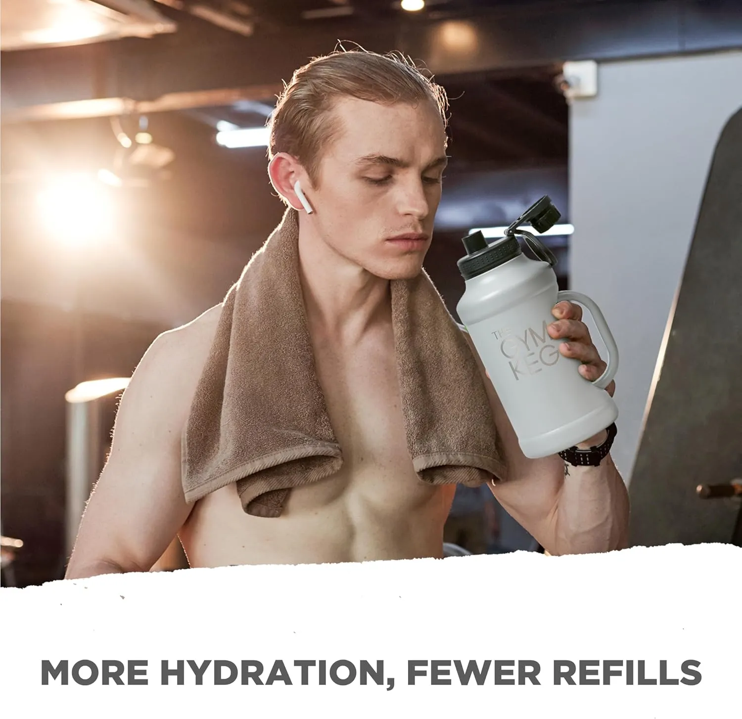 Gym Keg Insulated Water Bottle - 40oz - Double-Wall Insulation Water Container - Silicone and Plastic Chug Lid with Handle - Wide Mouth Water Jug Ideal for Gym and Outdoor Activities - Gray