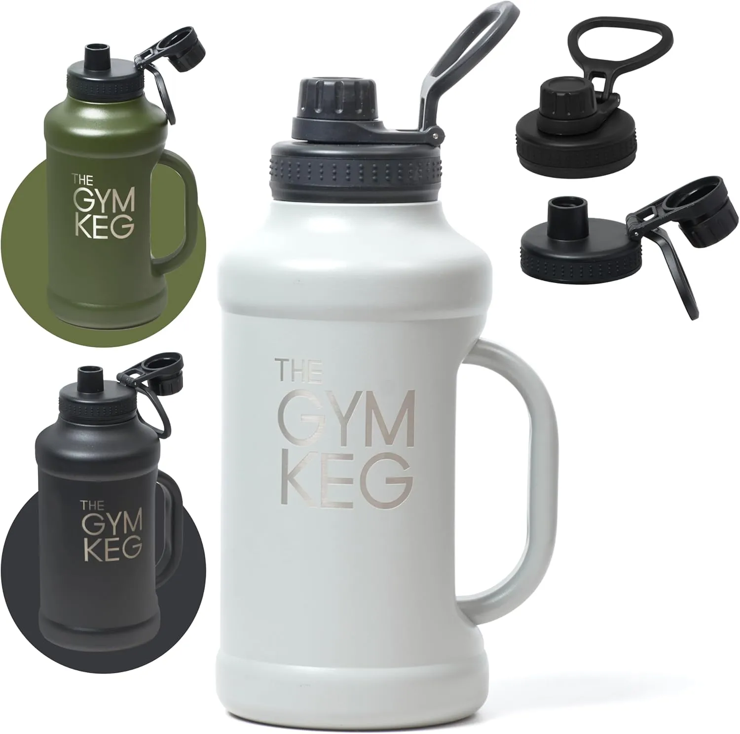 Gym Keg Insulated Water Bottle - 40oz - Double-Wall Insulation Water Container - Silicone and Plastic Chug Lid with Handle - Wide Mouth Water Jug Ideal for Gym and Outdoor Activities - Gray