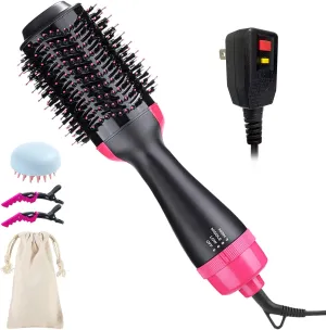 Hair Dryer Brush, 4 in 1 Hair Dryer Styler Volumizer for Women, Negative Ion Hot Air Brush with Hair Clips Massage Comb and Storage Bag for Fast Drying Straightening Curling