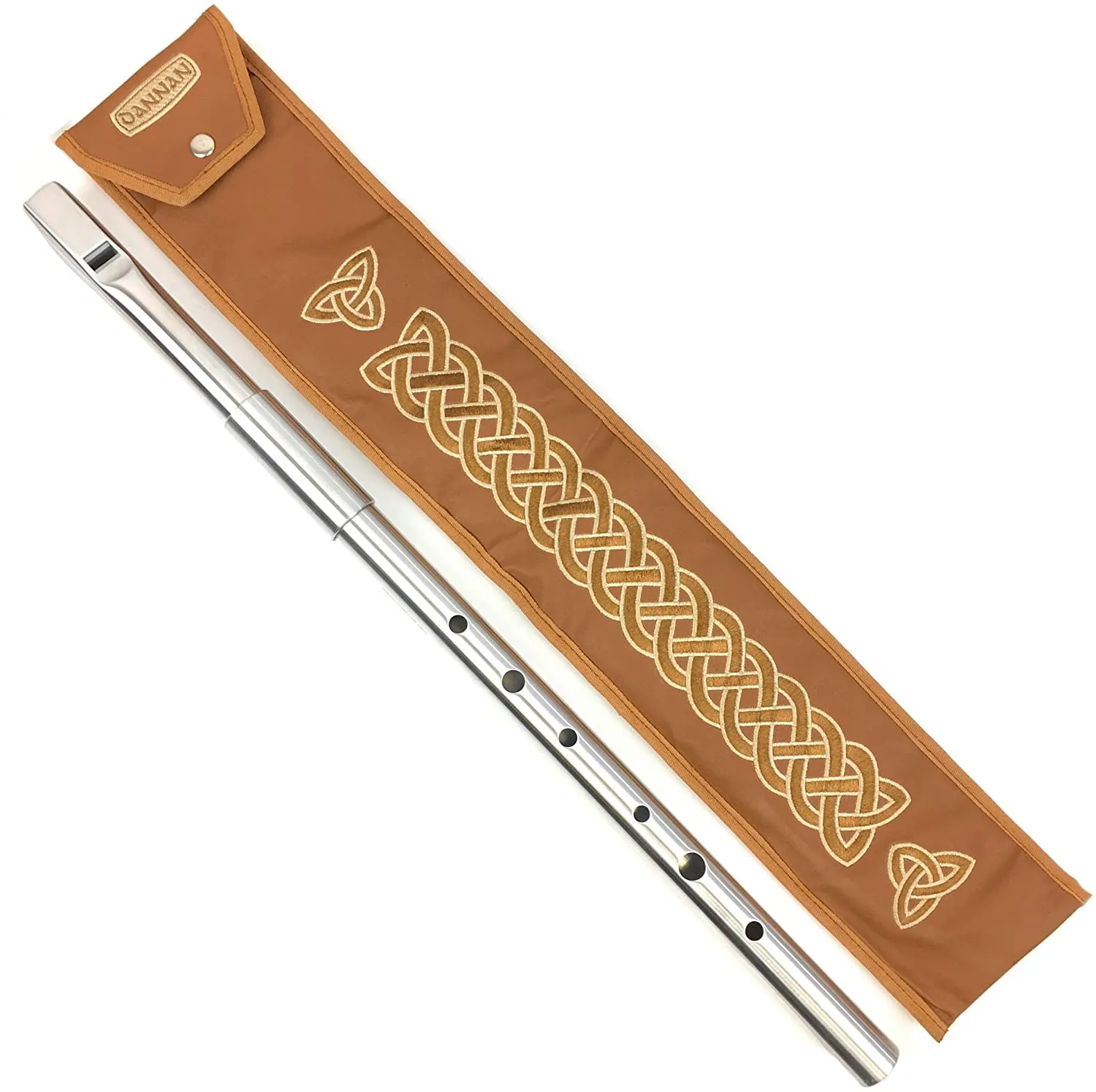 Handmade Irish Large Whistle Case/Sleeve by Dannan in Brown Vegan Leather with Traditional Celtic Embroidery 4"x 24”