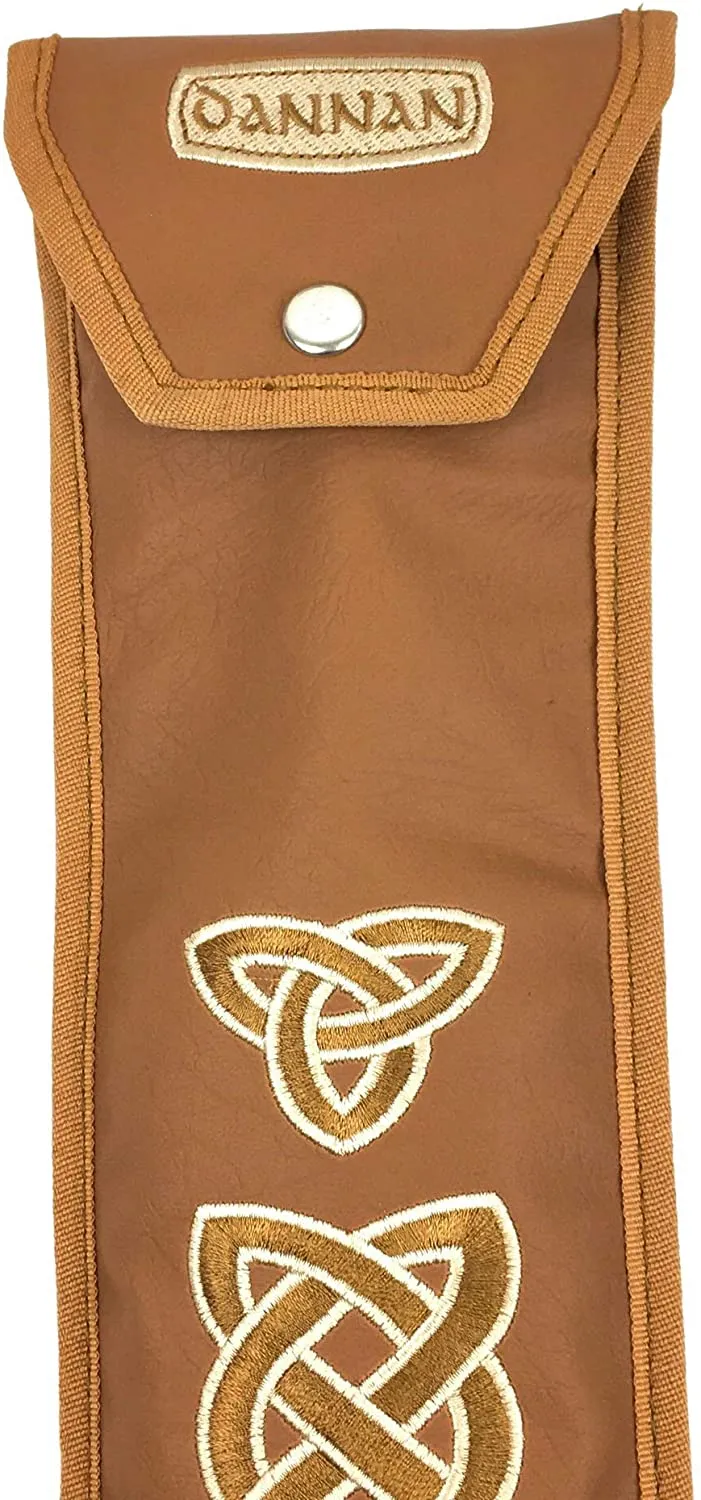 Handmade Irish Large Whistle Case/Sleeve by Dannan in Brown Vegan Leather with Traditional Celtic Embroidery 4"x 24”