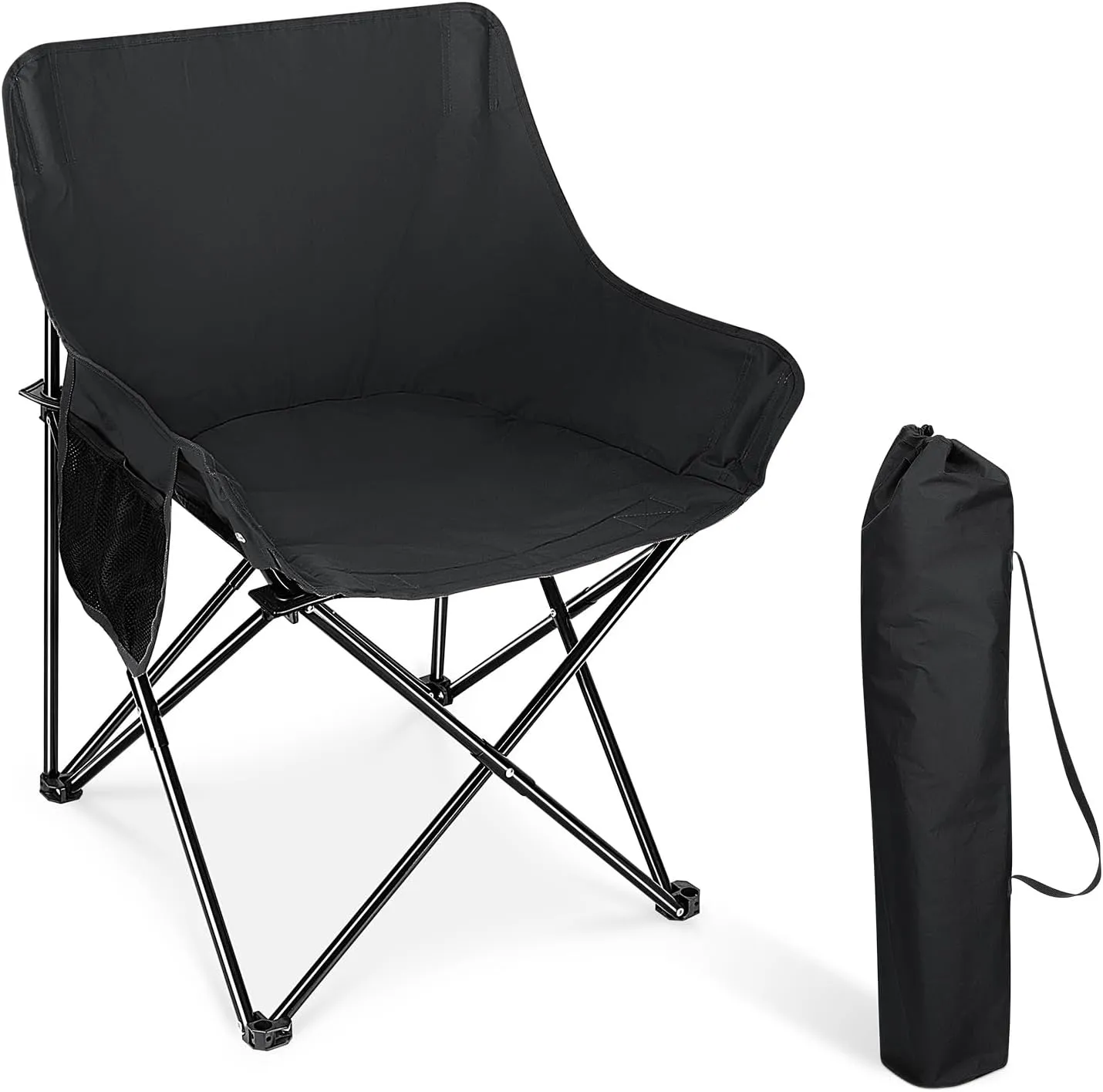 HaSteeL Folding Camping Chair, Portable Foldable Camp Chair for Adults, Comfortable 600D Oxford Fabric Collapsible Lawn Chairs for Indoor Outdoor Beach, 250lbs Weight Capacity, Storage Bag, Black
