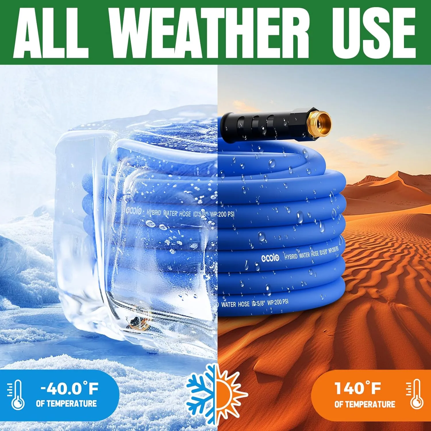 Heavy Duty Garden Hose 50ft, Non-Expanding Flexible Water Hose, Kink Resistant Lightweight Hybrid Hose, Leakproof Hose Male to Female Fittings
