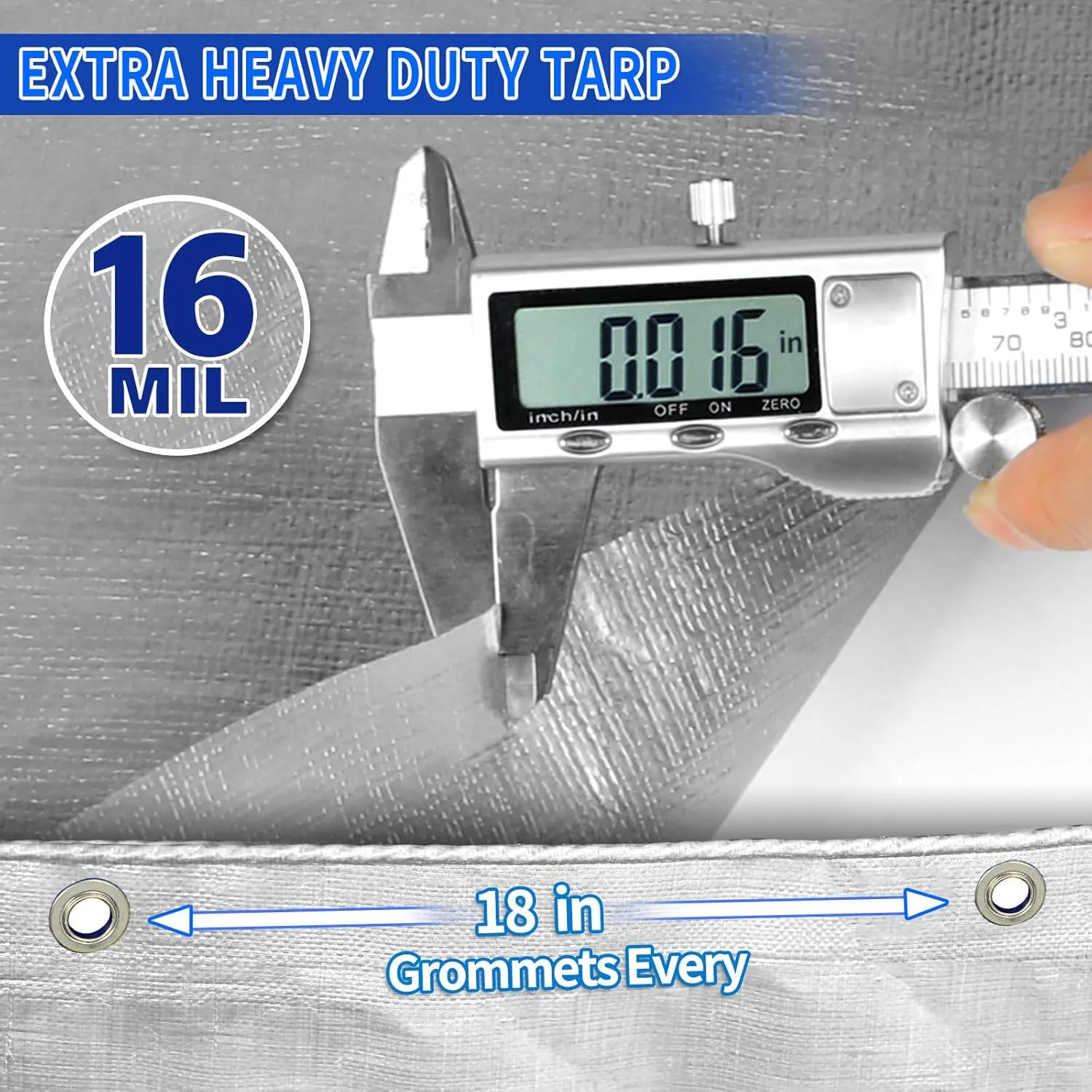Heavy Duty Tarp 16' X 20', 16 Mil Large Waterproof Tarps, High Durability, UV Resistant, Tear Resistant with Grommets Every 18 Inches for Outdoor