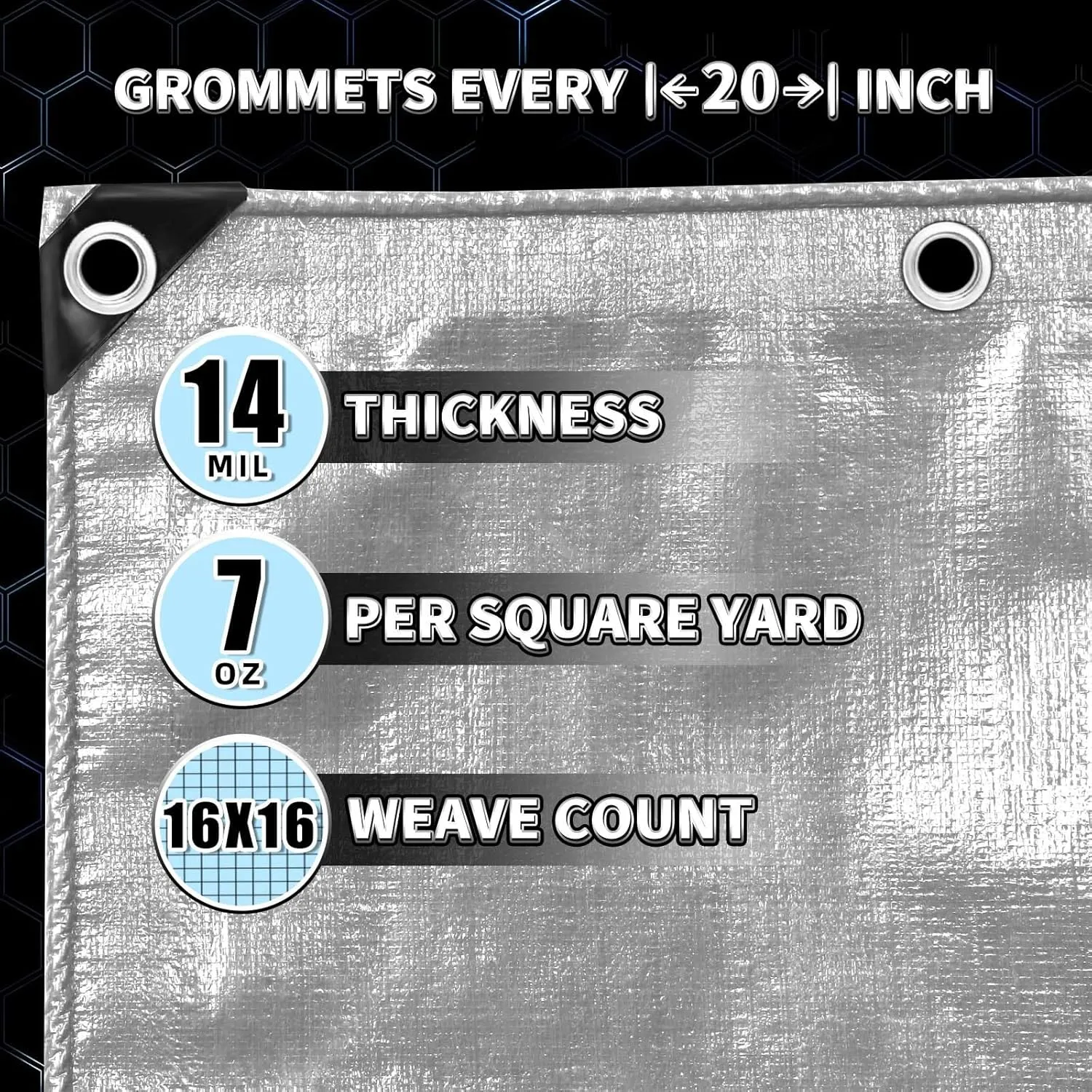 Heavy Duty Tarp 6x20 Feet, 14 Mil Waterproof Poly Tarps Cover UV Resistant, Rip & Tear Proof with Metal Grommets Every 20 Inches Silver Tarp by TA*RP YXCN