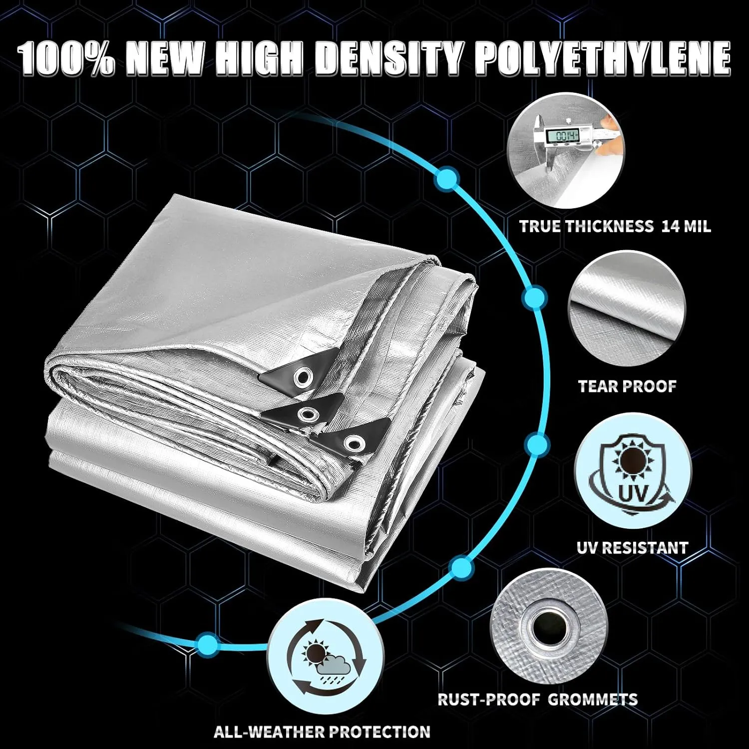 Heavy Duty Tarp 6x20 Feet, 14 Mil Waterproof Poly Tarps Cover UV Resistant, Rip & Tear Proof with Metal Grommets Every 20 Inches Silver Tarp by TA*RP YXCN