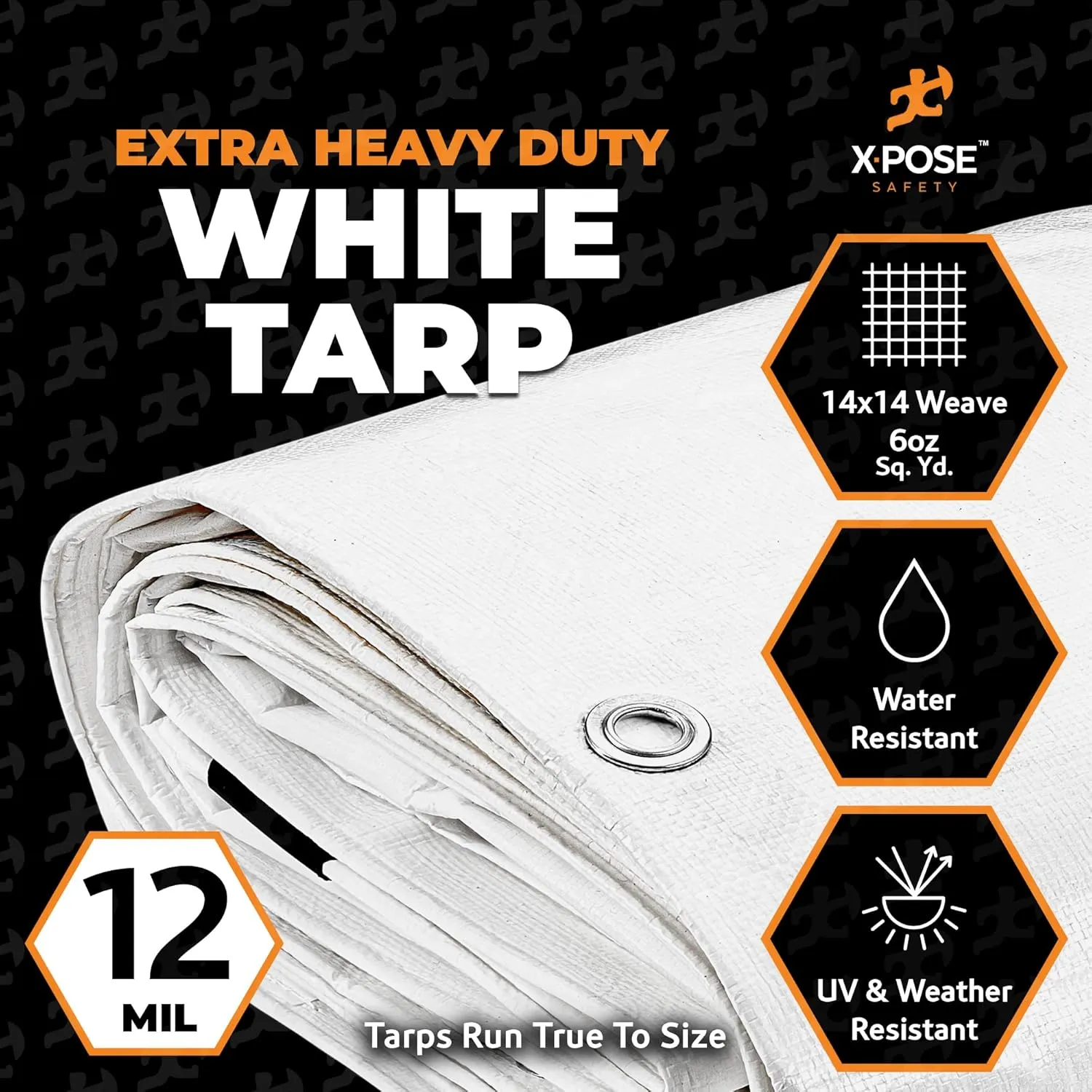 Heavy Duty White Poly Tarp 9' X 12' - Multipurpose Protective Cover - Durable, Waterproof, Weather Proof, Rip and Tear Resistant - Extra Thick 12 Mil Polyethylene - by Xpose Safety