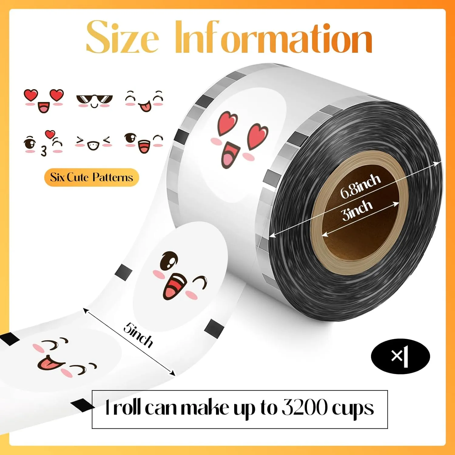 Henoyso 1 Roll Cup Sealer Film for Cup Sealing Machine 90-105 mm 3200 Bubble Tea Sealer Film for 16 oz Plastic Cups for Bubble Tea, Water, Coffee, Juice, Soda