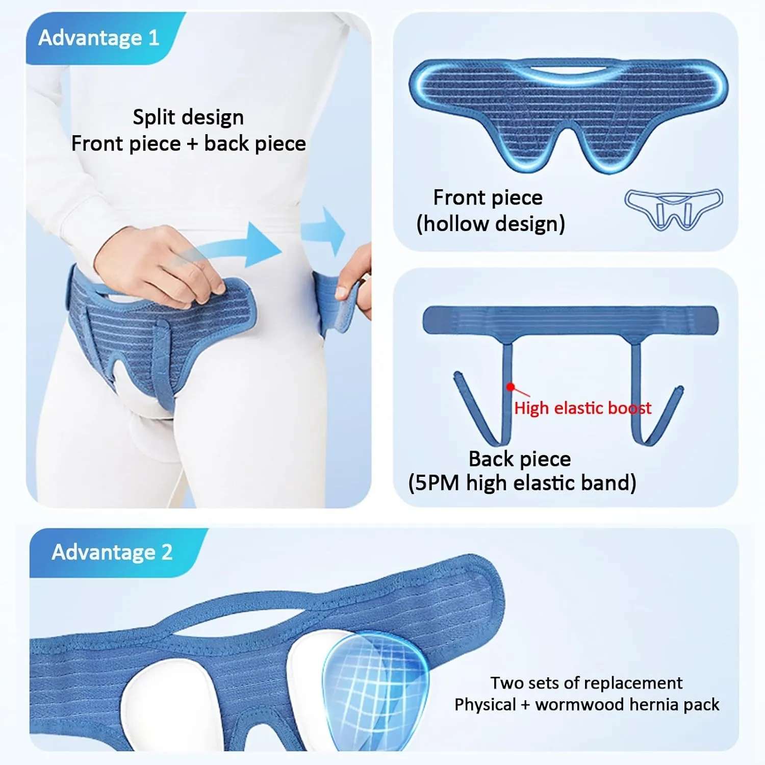 Hernia Belt, Hernia Support Belt, with 2 Removable Compression Pads Comfortable Material, for Single/Double Inguinal or Sports Hernia(Medium)