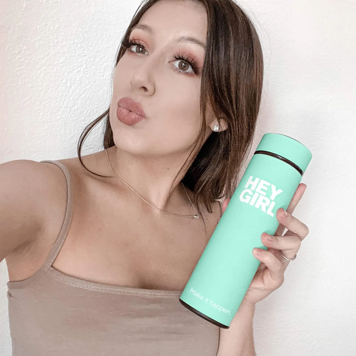 Hey Girl Tea Infuser Bottle 450ml - Insulated Stainless Steel Water Bottle - Thermos Tea Tumbler with Tea Diffuser - Portable Travel Mug for Loose Leaf Tea & Infused Water - Tea Lovers Gifts for Women