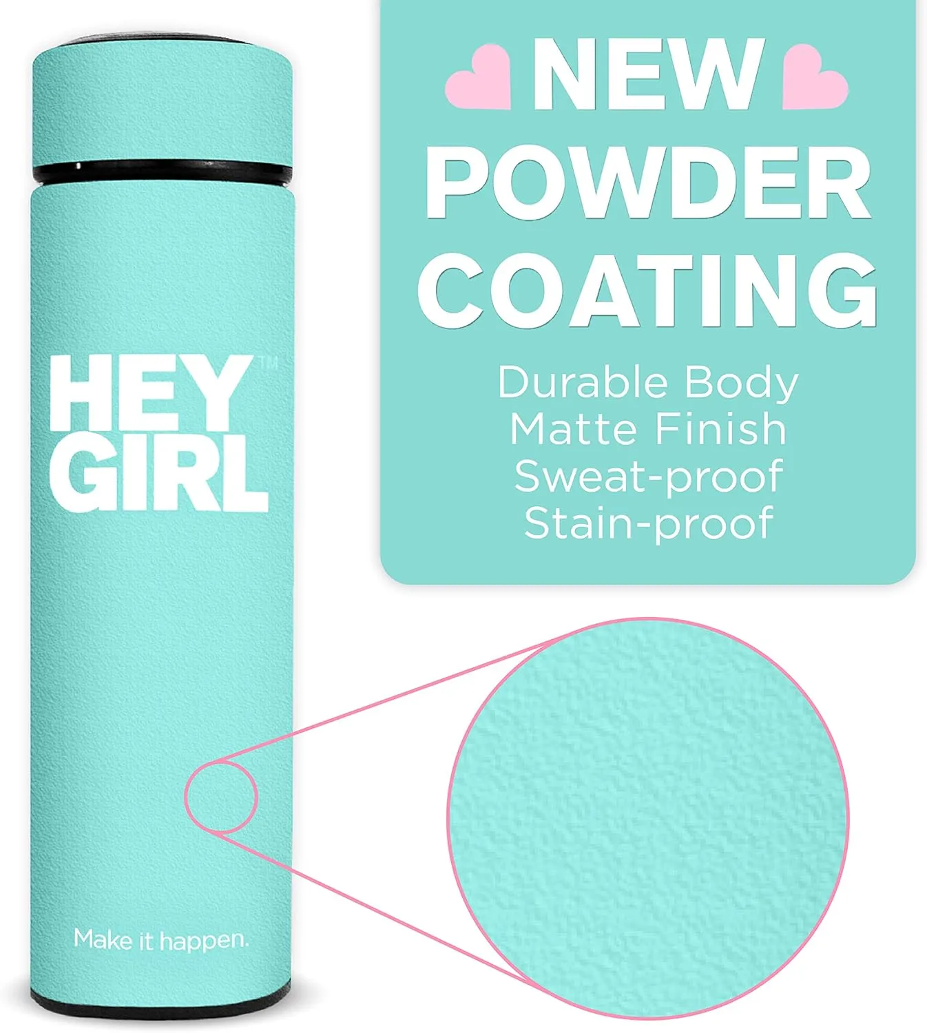 Hey Girl Tea Infuser Bottle 450ml - Insulated Stainless Steel Water Bottle - Thermos Tea Tumbler with Tea Diffuser - Portable Travel Mug for Loose Leaf Tea & Infused Water - Tea Lovers Gifts for Women