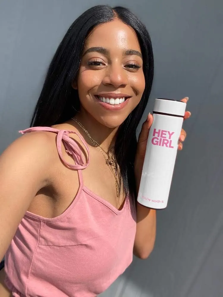 Hey Girl Tea Infuser Bottle 450ml - Insulated Stainless Steel Water Bottle - Thermos Tea Tumbler with Tea Diffuser - Portable Travel Mug for Loose Leaf Tea & Infused Water - Tea Lovers Gifts for Women