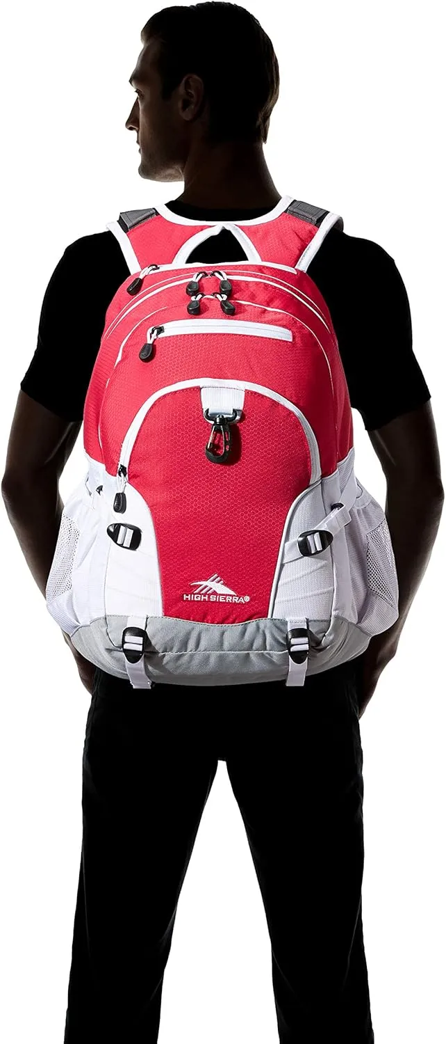 High Sierra Loop Backpack, Travel, or Work Bookbag with tablet sleeve, One Size, Pink Punch/White/Ash