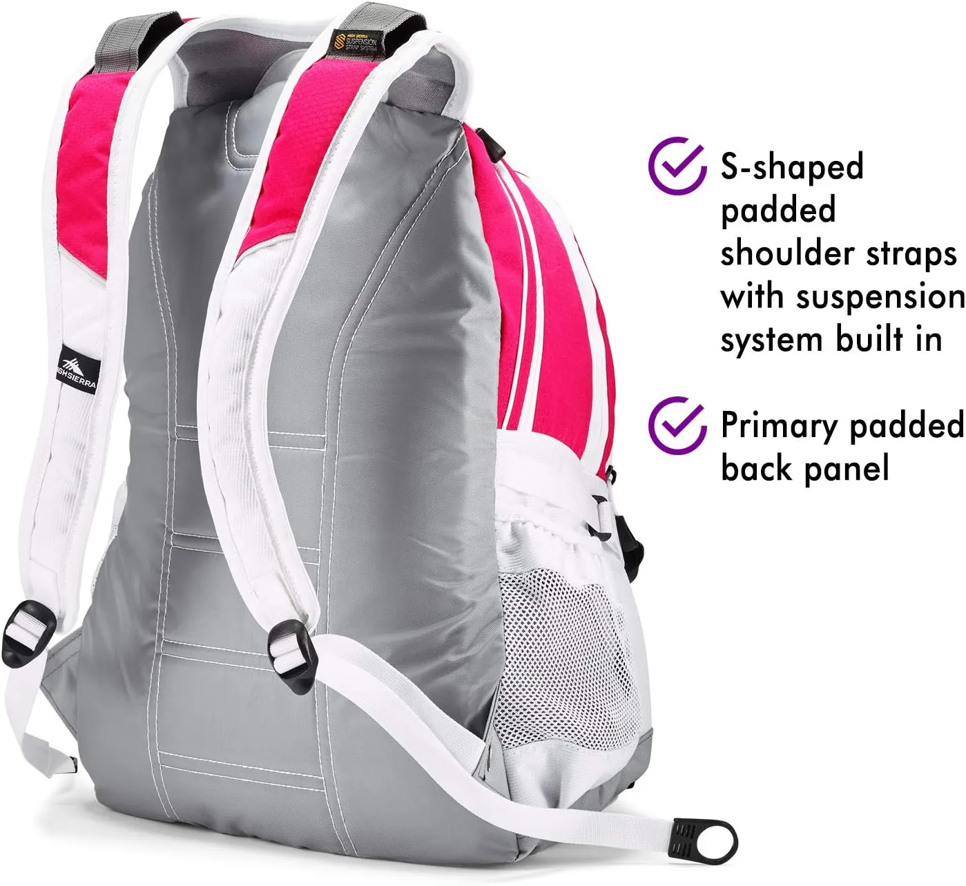 High Sierra Loop Backpack, Travel, or Work Bookbag with tablet sleeve, One Size, Pink Punch/White/Ash