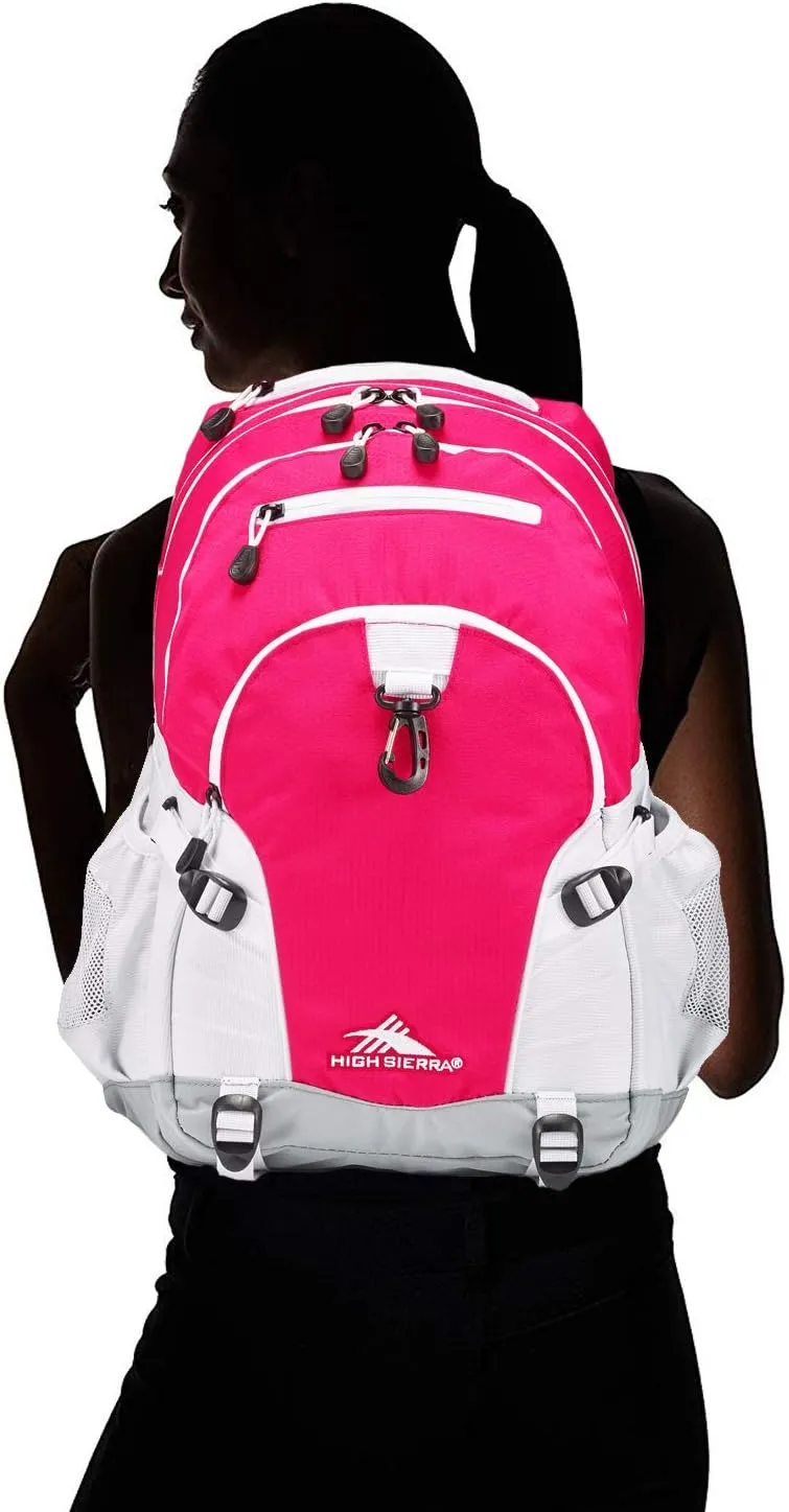 High Sierra Loop Backpack, Travel, or Work Bookbag with tablet sleeve, One Size, Pink Punch/White/Ash