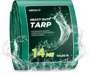 HIRALIY 14 Mil Tarp Waterproof 10x20 Feet, Extra Thick Heavy Duty Tarp with Reinforced Grommets for Firewood, Roof, Camping, Patio, Pool, Boat, Dump Trailer