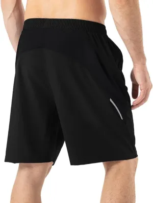 HMIYA Men's Casual Sports Quick Dry Workout Running or Gym Training Short with Zipper Pockets